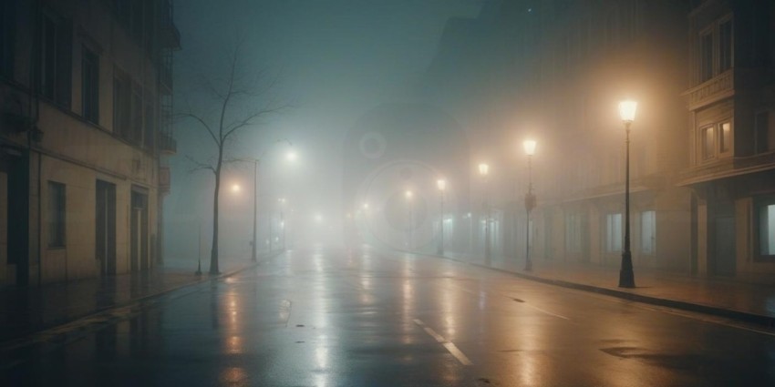 City street lights fog