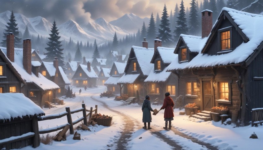 A snowy winter village scene with a Caucasian male (1)